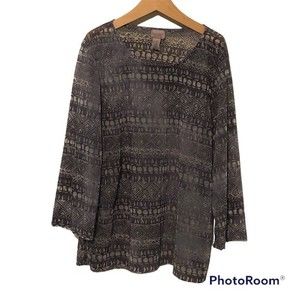 Chicos Easywear Sheer Gray Burnout Geometric Top Blouse Size 1 Womens M 8